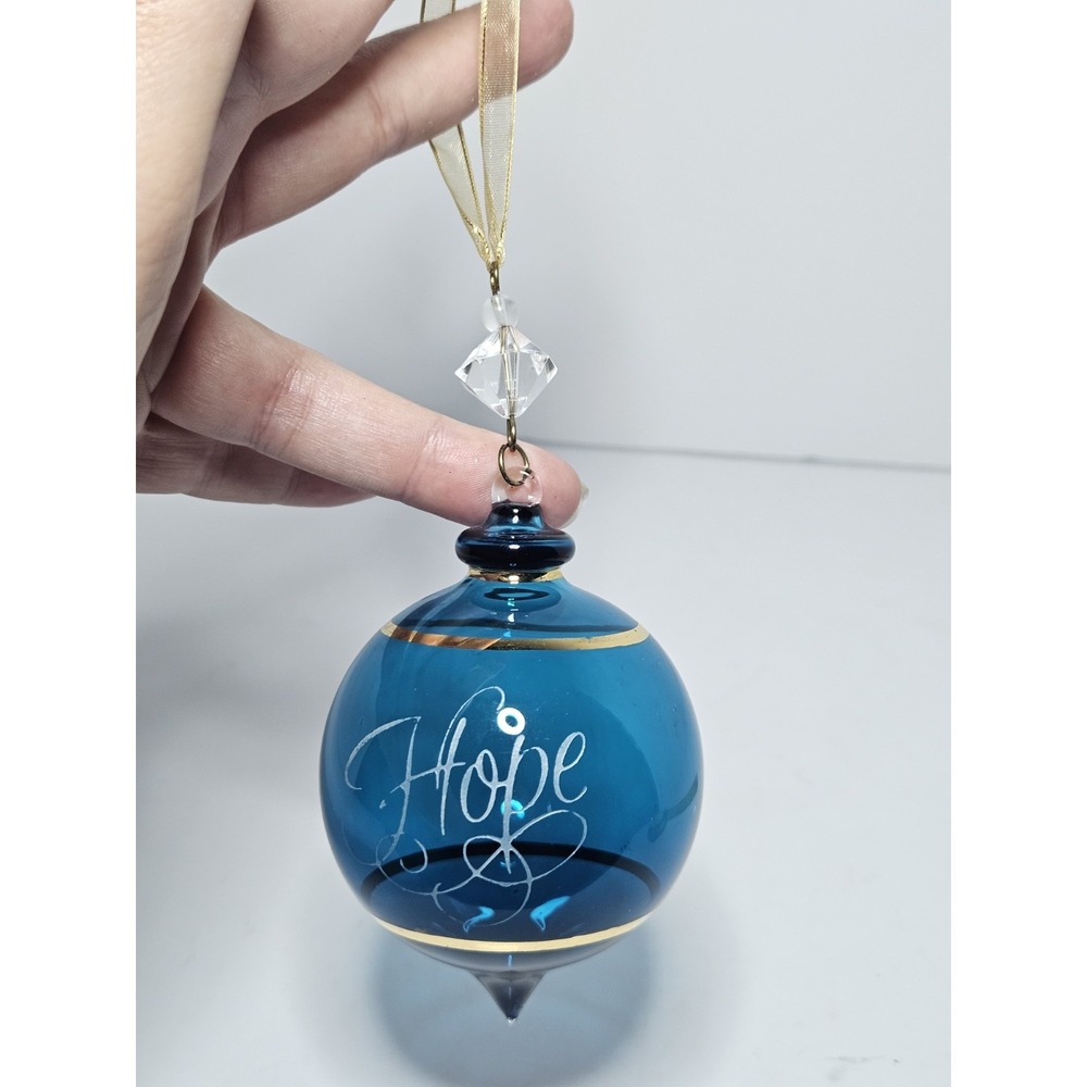 Hallmark Keepsake Ornament Perfect Harmony HOPE Blue Etched Blown Glass 2002